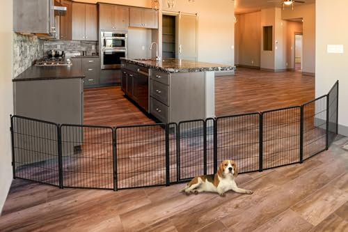FXW Dog Gate Extra Wide Designed for Indoor Use, Adjustable Width Up to 219-inch Wide (32 H 8 Wire Panels for Small and Medium Dogs), Black