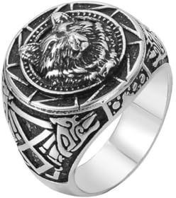 Anello lupo slavo da uomo, anello testa di lupo nordico vichingo nordico, anelli amuleto totem di lupo punk retrò, con lupo celtico, anello lupo hip hop, gioielli animali lupo, 67, Metallo