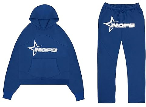Gefomuofe NOFS Streetwear Chándales para Hombre, Unisex Letras Sin Presión Sudaderas con Capucha y Pantalones Joggers Y2K, Pantalones Hip Hop Ropa de Calle Tracksuit Suéter 2 Piezas Traje, azul, M