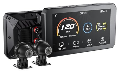CHIGEE AIO-5 Lite Pantalla Carplay Moto & Android Auto Inalámbrico, [Cámaras Duales 1080P Starvis & Detección de Puntos Ciegos BSD], Navegador GPS Impermeable, Pantalla Táctil 1000Nit, Bluetooth