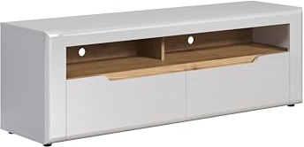 trendteam smart living - TV-Lowboard Fernsehschrank Fernsehtisch - Wohnzimmer - Marlon - Aufbaumaß (BxHxT) 150 x 50 x 40 cm - Farbe Weiß Hochglanz mit Coast Evoke Eiche - 222232001