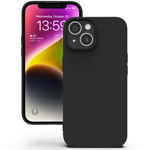 YATWIN Silicone Case for iPhone 13, Soft-Touch, Shockproof, DustProof, Antiskid Full Body Armour Phone Cover for Apple iPhone 13 - Black