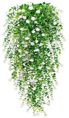 Yueshop 2PCS UV-Resistant Artificial Hanging Flowers Bouquet - Indoor Outdoor Fake Plants for Wall, Home, Garden, Wedding Decor (White)