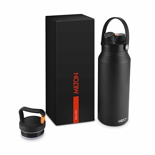 Milton 40 Oz Stainless Steel Water Bottle with Straw Lid - 2 lids Included, Double Walled Vacuum Insulated, 12 Hour Hot, 24 Hour Cold, Leak Proof Design for Sports, Gym, Ultrasip, Black