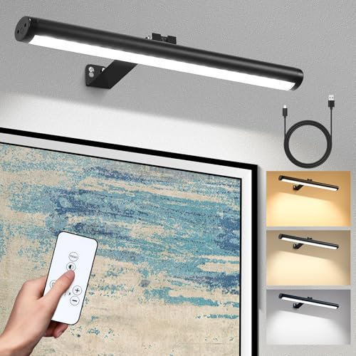 YICALE Wireless Picture Lights for Wall 4000mah Rechargeable Battery Operated Picture Light with Remote,17.12 Rotatable Display Lamp,Dimmable/Timer Magnetic Dartboard Light for Frame Portrait Artwork