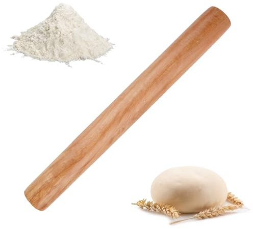 Buchenholz Nudelholz, Teigroller Holz, Teigrolle zum Backen, Rolling Pin für Nudelteig, Kekse, Pizza, Kuchen, Fondant, (30 x 3 cm)