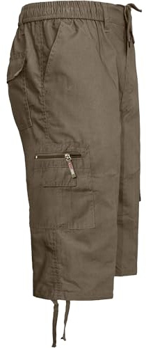 Turnhout Mens 3/4 Elasticated Waist Cargo Summer Combat Multi Pockets Long Length Shorts Three Quarter Pants