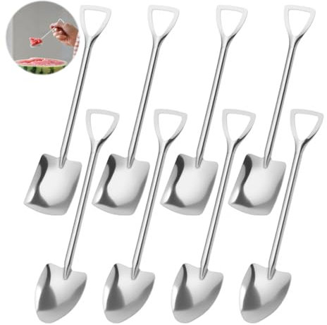8 PCS Cuillère en Acier Inoxydable, Pelle créative en Forme de Pelle, à Crème Glacée et à Pastèque, Cuillères Polyvalentes pour Maison et Café