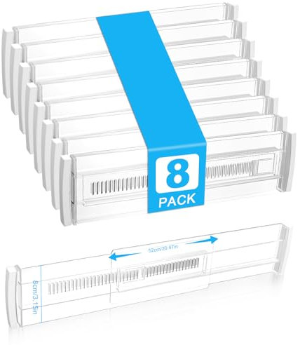Cexovo 8 Pezzi Divisori Regolabili per Cassetti Separatori per Cassetti in Plastica Trasparente Separatori per Cassetti Espandibili, 28.5-50.5cm, Divisori per Cassetti per Bagno, Cucina, Ufficio