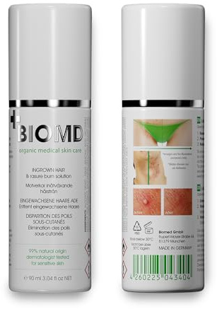 3x BioMD Ingrow Gone avec BHA & AHA, Empêche les poils incarnés, Apaise l’Irritation, feu du rasoir, épilation à la cire, rasage, Les jambes, la zone du maillot, les aisselles, le visage, Vegan, 90 ml