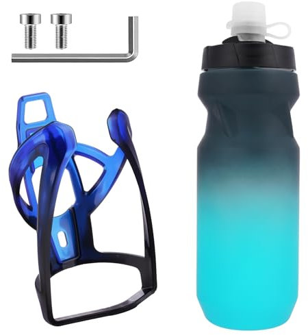AOOSA Porte-bouteille d'eau de vélo avec bouteille de 650 ml, porte-gobelet solide, anti-fuite, antidérapant et durable, pour vélo de route et VTT, bleu et noir