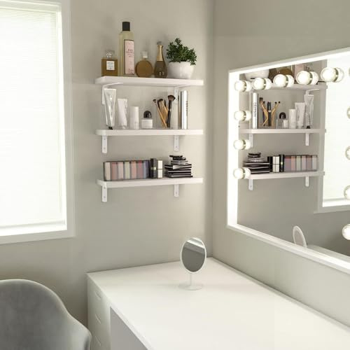 AIKTOTA Estantería de pared blanca, juego de 3 estantes flotantes, color blanco, estantería de pared de madera, moderna estantería decorativa con para dormitorio, baño, cocina, oficina, salón