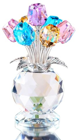 Movdyka Crystal Tulips Bouquet Figurines Gifts for Her Glass Multicolor Flowers Ornaments for Home Romantic Floral Presents for Women Mum Friends Birthday Anniversary