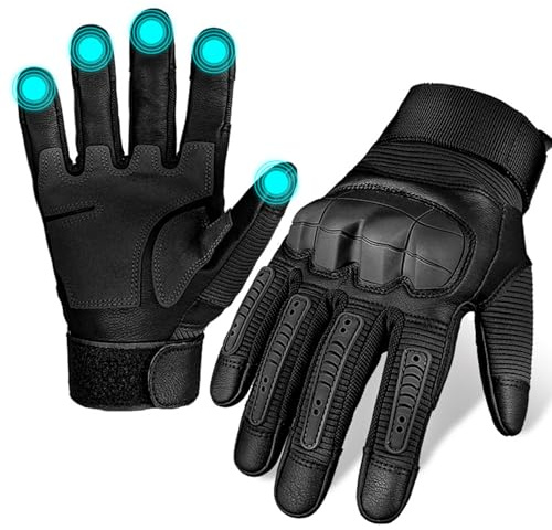 Tactical Gloves for Men, Fall Protection Touchscreen Motorcycle Glove with Hard Shell & Palm Padding for Sports Hiking Camping Climbing Riding,Waterproof (Black,X-Large)