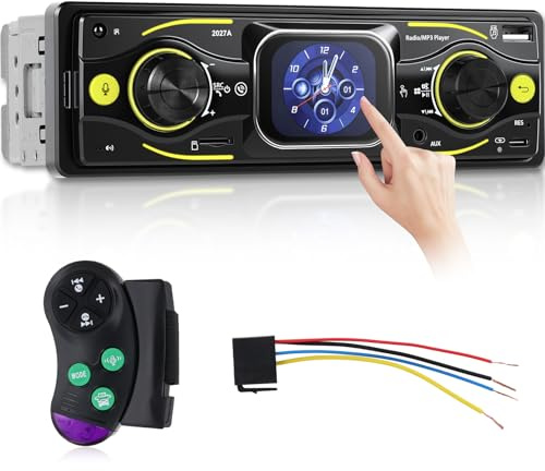 NHOPEEW Autoradio Bluetooth 1 DIN avec écran Tactile – Lecteur MP3 avec FM, égaliseur, appels Mains Libres, entrée USB/SD/AUX, Chargement Type-C, connecteur ISO et lumières LED colorées