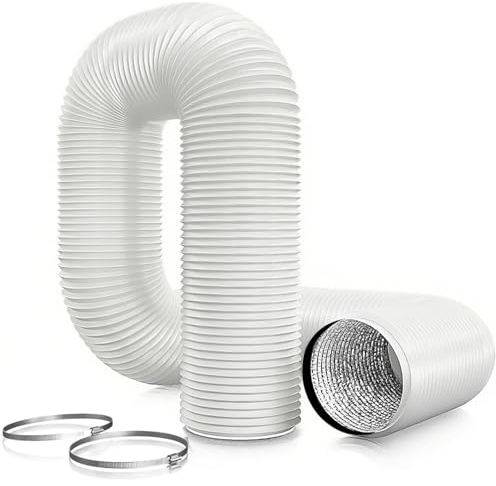 Brogachy Tubo de ventilación de PVC blanco, 120 mm, 3 metros, para aire acondicionado móvil, secadora, extractor, campana extractora, sistema de ventilación, con 2 abrazaderas de manguera