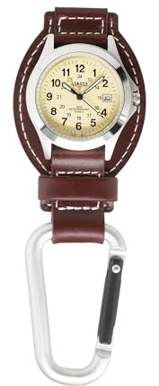 Dakota Leather Field Clip, Clip Watch, Leather Fob Strap, Lightweight Dress Watch, Outdoor Gifts for Men and Women, Use for Fishing, Golf and More