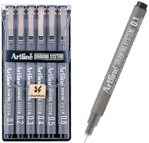 Artline Zeichnen Fineliner Stifte Zeichensystem Set 6 Stifte (0.1mm, 0.2mm, 0.3mm, 0.4mm, 0.5mm, 0.8mm)