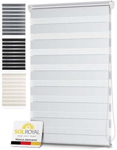 Sol Royal Persiana para Ventanas y Puertas SolDecor DL2 Estor Doble - Sin taladrar - Noche y día klemmfix Dormitorio Oficina Sala 65x150 cm Blanco