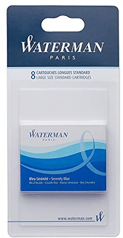 Waterman Füller-Tintenpatronen | Extra lang | Serenity Blue | 8 Stück | Blister-Verpackung