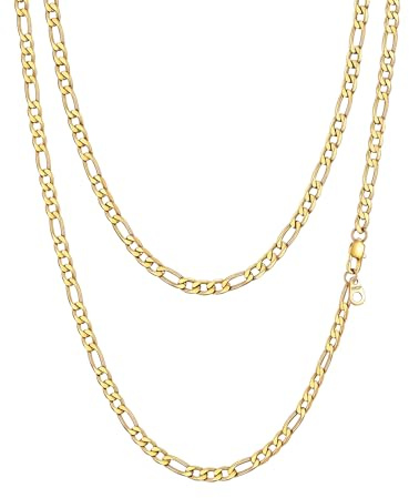 PROSTEEL Cadena Figaro Oro Collar Hombre Acero Inoxidable Dorado Cadenas Eslabones Fígaro 4mm Ancho Joyas Hombres Mujeres 61cm