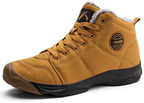 Azooken Homme Femme Chaussures Trekking Randonnée Bottes de Neige Hiver Imperméable Outdoor Boots Fourrure Cuir Imperméable Sneakers（6118-yellow41）