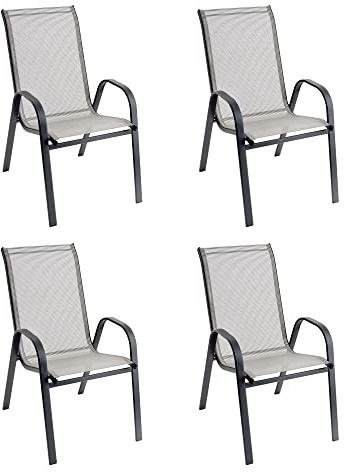 Baroni Home – Set de 4 Sillas de Jardín con Respaldo Alto, Sillas de Exterior para Jardín, Terraza, Balcón, Porche, Piscina, de Metal y PVC, Apilables, 91x66x54 cm, Gris