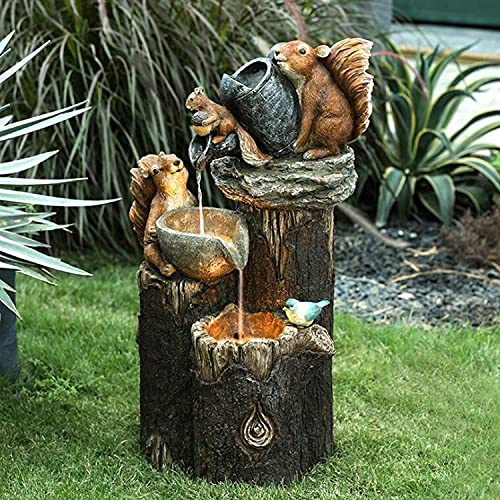 Fiorky Animal Garden Statue with Solar Garden Lights, Squirrel/Duck Outdoor Sculpture, Cascading Freestanding Garden Resin Statue, Animal Decoration (Solar-Squirrel)