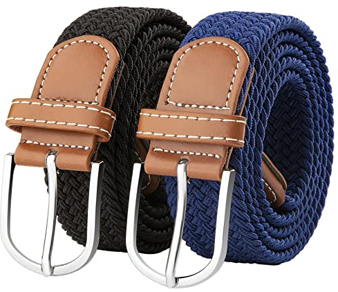 Yangbaga 2 Piezas Unisex Cinturón Elástico y Trenzado, Cinturón de Tejido Elástico para Hombres y Mujeres, 125cm