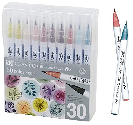 Kuretake ZIG Clean Color Real Brush, NEW 30 Colors with Flexible Brush Tips, Watercolor Pens for Painting, Drawing, Calligraphy and Brush Lettering for Artists and Beginner Painters, Made in Japan…