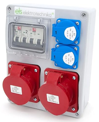 ELS Elektrotechnika Stromverteiler Baustromverteiler Wandverteiler Schuko Steckdosen 2x 230V + LS B16 und 2x CEE 32A + LS B32 Verkabelt, für Innen und Außen, Werkstätten und Fabriken IP44