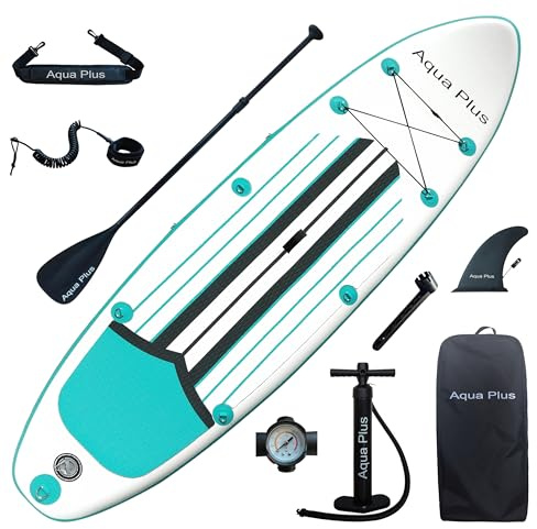 Aqua Plus 6inches Thick Inflatable SUP for All Skill Levels Stand Up Paddle Board,Paddle,Pump,ISUP Travel Backpack, Leash,Shoulder Strap,Youth,Adult Inflatable Paddle Board