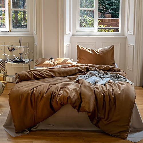 Leinen-Bettwäsche, 4-teiliges Set aus einfarbiger Eisseide, kühles Gefühl, nackte Bettwäsche, Bettbezug, 1,5/1,8 m Bett (geeignet für 200 x 230 Quiltkern)