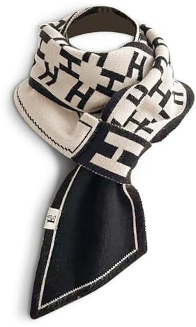 LumiSyne Moda Estrecha Bufanda De Punto Para Mujer Invierno Diseño Fácil Tirar Para Atravesar Retro Patrón De Letras Cuadros De Diamante Delgado Larga Fulares Pañuelo Cálido Bufanda Cuello