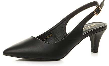 AJVANI dam damer låg mellanklack 50-tal slingback spänne spetsig domstol skor storlek, Mattsvart, 41 EU