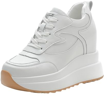 AONEGOLD Baskets Talon Compensées Femme Plateforme Chaussure de Sport Casual À Lacets Baskets Cuir Mode Chaussures Talon de 10 cm à L'intérieur Hausse(Blanc 309,Taille 36)