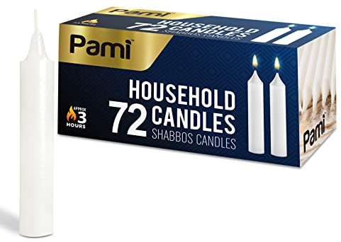 PAMI Traditional Shabbat Candle Sticks [72-Pack] - Unscented Taper Candles with 3 Hours Burning Time- Paraffin Shabbos Candles with Beautiful Flame- Tall Dinner Candles for Candlestick Holders