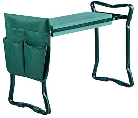 JOIEYOU Cuscino per ginocchia da giardinaggio, panca al ginocchio con imbottitura imbottita, sgabello da giardino pieghevole con tasca per attrezzi, sedia fino a 150 kg, aiuto da giardino 58 x 49 x 28