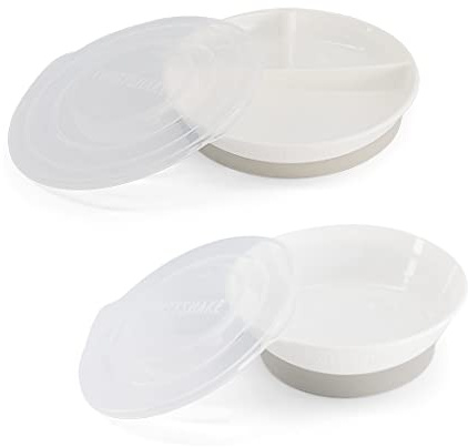 Twistshake Set Di Stoviglie Per Bambini | Piatto Diviso Per Bambini + Ciotola Per Bambini | Piatto E Ciotola Per Bambini Senza BPA | Kit Di Formazione Alimentare Per Bambini | Bianco
