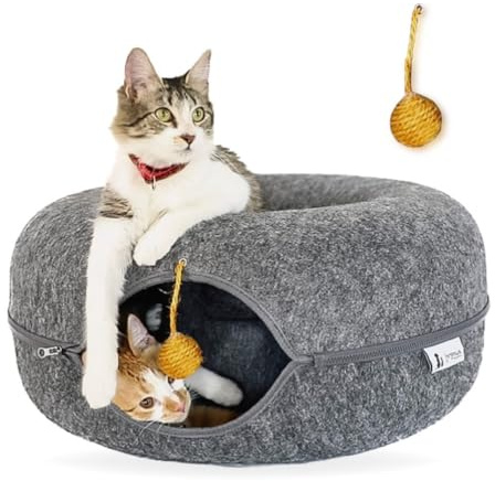 FAMPAWS Large (24 Inch) Peekaboo Cat Cave for Multiple & Large Cats, Cat Caves for Indoor Cats Up to 30 Lbs, Scratch Detachable & Washable, Cat Tunnel Bed (Dark Grey)