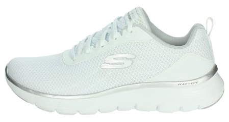 Skechers Damen Sneakers, Weißes Netz, silberfarbene Zierteile, 37 EU