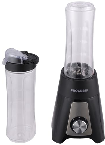 Progress EK5883P Personal Blender – Electric Smoothie Maker, 600ml Capacity, 2 Speed Settings with Pulse Function, Includes 2 Portable Sports Bottles, Easy-Drink Lid, Ideal for Protein Shakes, 400W