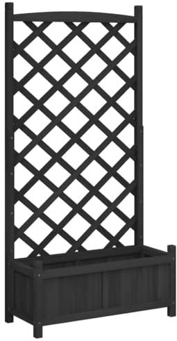 vidaXL Planter with Trellis - Black Solid Fir Wood for Outdoor Garden and Patio Use, 75x35x150 cm, Assembly Required, Versatile Climbing Plant Support