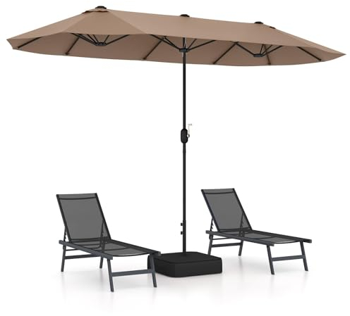 RELAX4LIFE Sonnenschirm, Doppelsonnenschirm mit Ständer & Handkurbel, Großer Marktschirm 400 x 200 cm, Gartenschirm, Terrassenschirm, Sonnenschutz (Braun, Ohne LED-Solar-Beleuchtung)