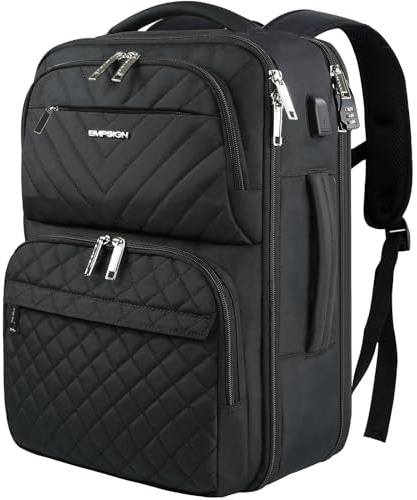 EMPSIGN Sac à dos pour ordinateur portable，sac à dos matelassé de voyage de 17 pouces, sac à dos d'ordinateur professionnel haute capacité de, Noir