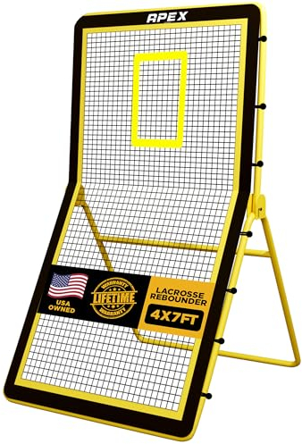 Apex Sports Retino da rimbalzo professionale per lacrosse (1,2 x 2,2 m) – Rete regolabile con bersaglio di precisione, resistente rete a 45 strati e telaio robusto, include pali in metallo per