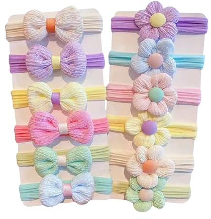 24 Pcs Toddler Flower Cloth Hair Ties Kids Elastic Bow Hair Bands Little Girl Fabric Ponytail Holders Cute Baby Hair Bows Colorful Hair Rubber Bands for Children