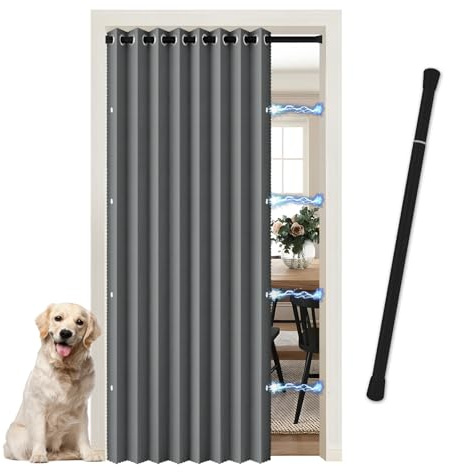 JCyh Cortina de Puerta Magnética Opaca - Incluye Barra Telescópica Ajustable Cocina, como Cortina Separadora de Habitaciones, Cortina para Armario sin Puertas y Dormitorio, Gris