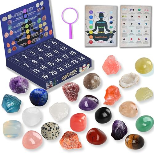 Crystal Advent Calendar 2025, 24 Days of Natural Gemstone Crystals Stone Minerals Fossils Christmas Countdown Calendar, Rock Collection Advent Calendars Xmas Gift for Girls Boys Women Men Adult