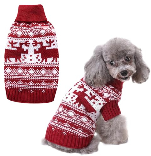 MLPKOI Maglioncino Cane Natale, Scaldino Ispessimento Pullover Maglieria Cappotto Morbido Natale Maglione a Collo Alto per Cani per Taglia Piccola o Media, L